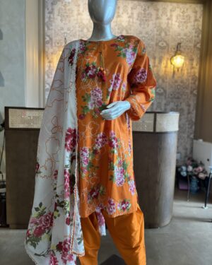 J007
JUNAID JAMSHED 
ORANGE LAWN PRINTED 3PC STITCHED