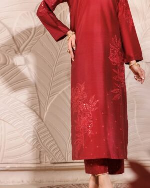 JA012
Almirah MAROON RAW SILK 2 PIECE FORMAL STITCHED