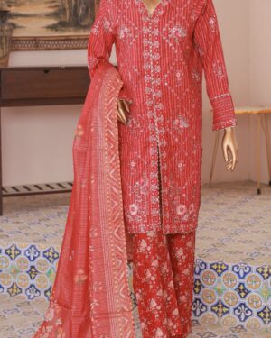 BE007 Binsaeed 3Pc Stitched Embroidered Suit