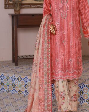 BE001 Binsaeed 3Pc Stitched Embroidered Suit