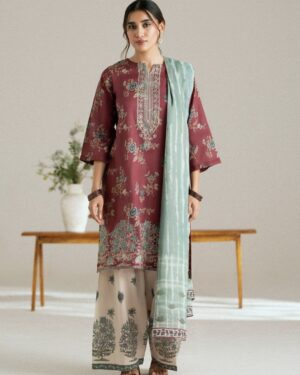PH02 3Pc Ready to wear Embroidered Lawn Suit with Voil Dupatta.