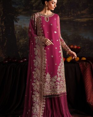 ZA1 3Pc Unstitched fully Embroidered Chiffon Suit.