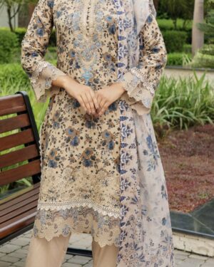MU1 3Pc Embroidered Stitched Suit.