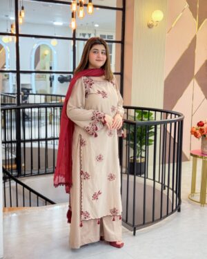 UZ6 3Pc Embroidered Stitched Suit