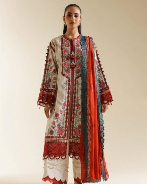 ET111 3Pc Premium Unstitched Embroidered Suit